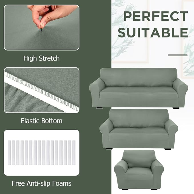 Peryiter 3 Pcs Couch and Loveseat Covers Set Sofa Cover