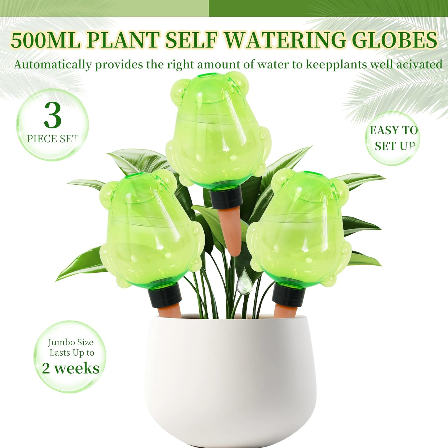 GEWOSI 3 Pack Self Watering Globes for Plant Water Bulbs 13oz Watering Planter Insert Indoor Water Spikes Stakes for Automatic Drip Irrigation Plant Watering Devices