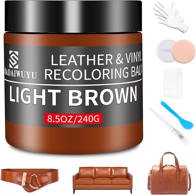 Leather Recoloring Balm, 8.5oz Leather Color Restorer, Light Brown Leather