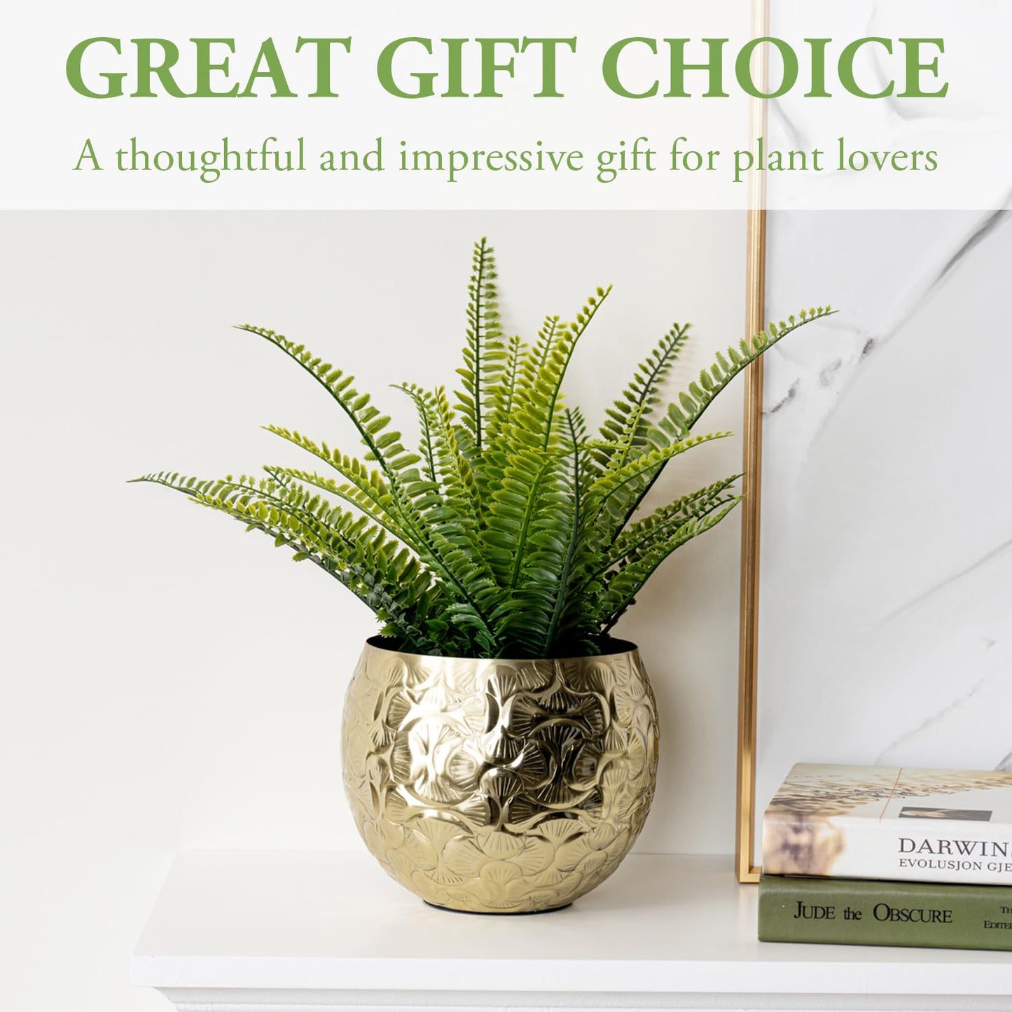MyGift 5.5 inch Vintage Style Brass Tone Metal Embossed Ginkgo Leaf Design Planter Pot Bowl for Indoor Plants - Handcrafted in India