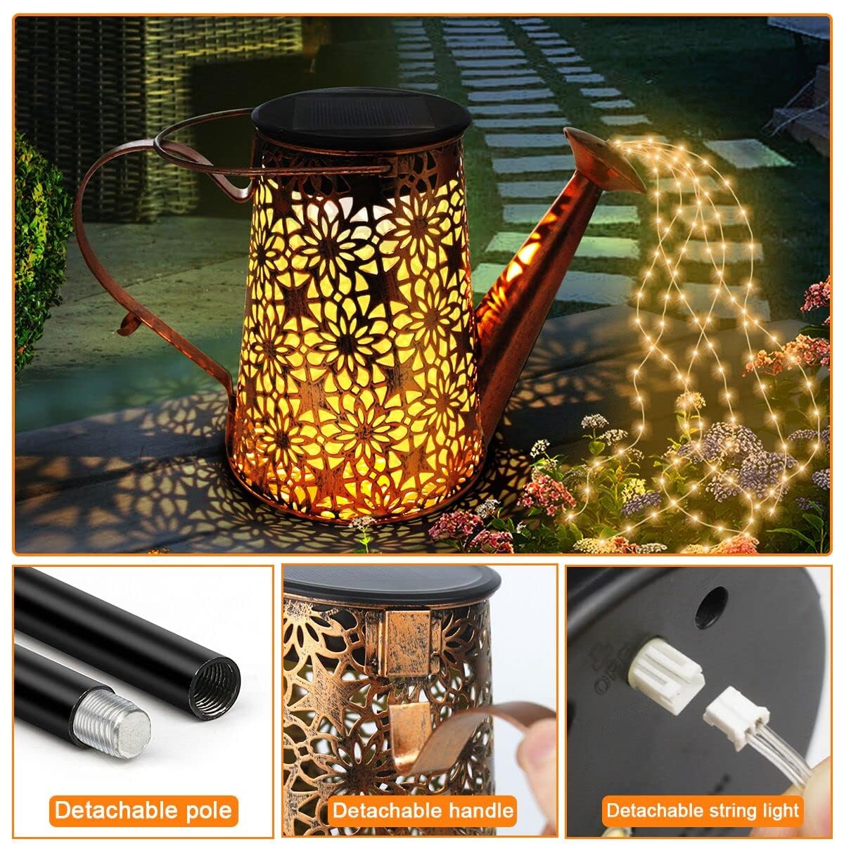 Forlivese 2PCS Solar Watering Can with Lights,Outdoor Decorations with Hanging Solar Garden Lights with Bracket Waterproof Watering Can Landscape Light for Patio Gardening Pathway 36LED