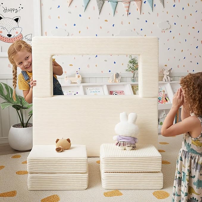 MeMoreCool Modular Kids Couch, Corduroy Play Toddler Couch