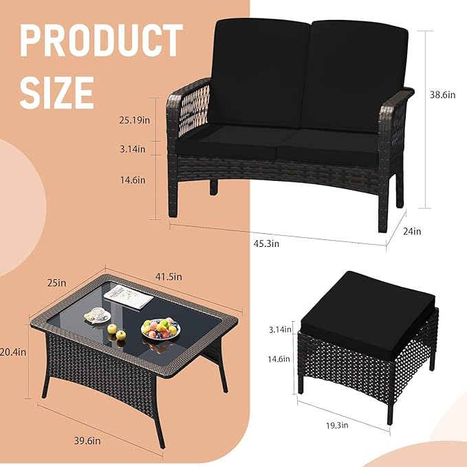 LEVELEVE Patio Furniture Set Outdoor Rattan Chair Wicker Sofa Garden