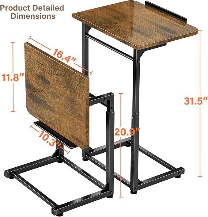 Tv Tray Table, 8-Level Adjustable Height Couch Side Table，90° Tilt Angle