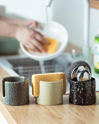 Sponge Holder for Kitchen, Ceramic Sink Caddy Scrub Sponge Rack Dish Rack