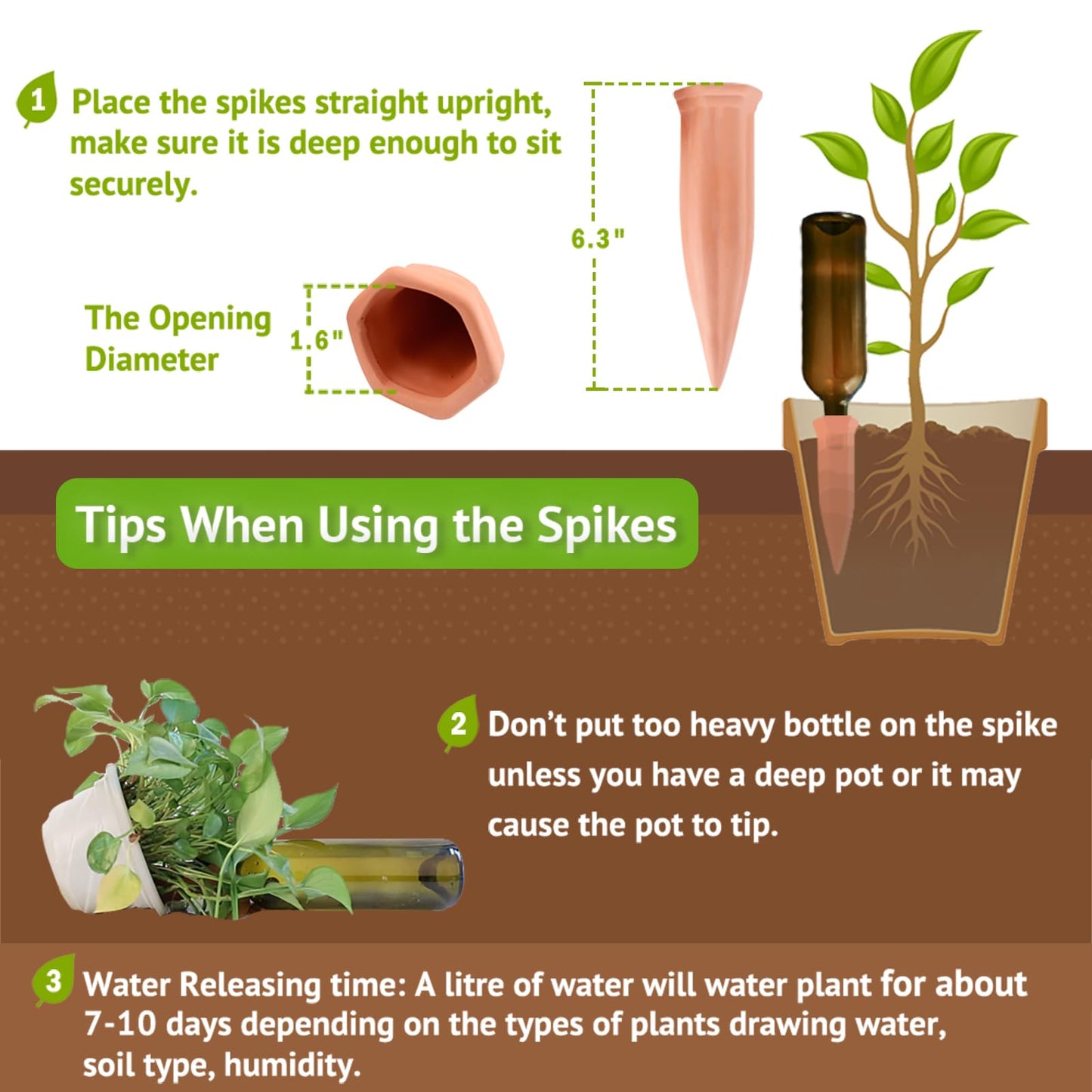Automatic Plant Waterers for Vacations, 4 Pack Terracotta Self Watering Spikes for Wine Bottles Indoor & Outdoor Plants