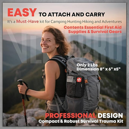 VLITEPRO 242 Piece First Aid & Survival Kit – Molle Pouch IFAK, 1000D Nylon, Color-Coded Compartments, Medical Kit for Camping, Boat, Hunting, Hiking, Home, Car/Home/Earthquake Emergency (Black)