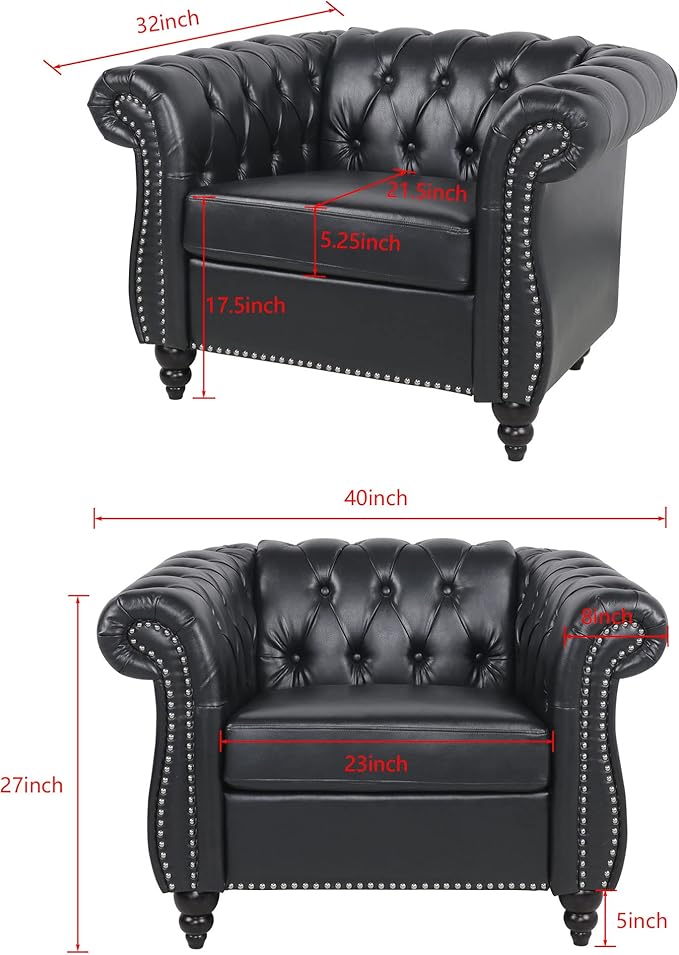 LEVNARY Leather Upholstered Armchair, Mid-Century Modern Single Sofa Chair
