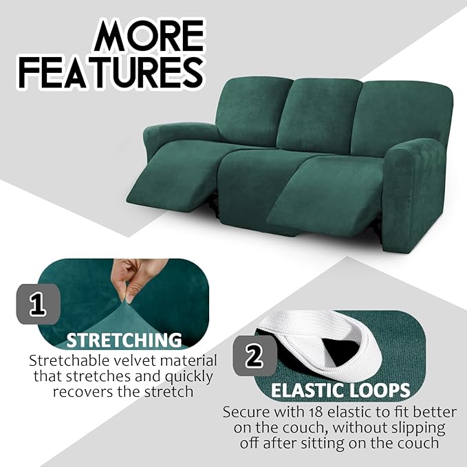 ULTICOR Velvet 8-Pieces Recliner Sofa Covers Stretch Reclining Couch Covers