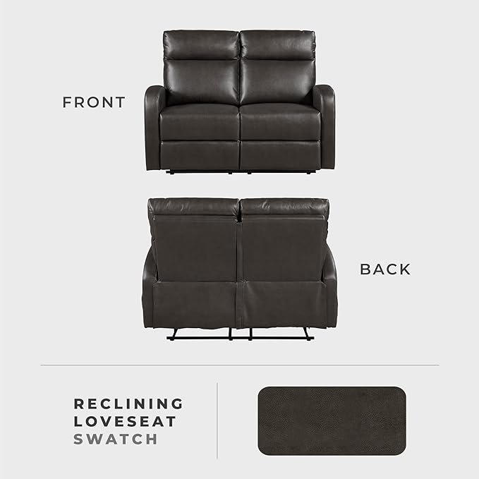 Lexicon Manual Reclining Loveseat, Faux Leather Loveseat Recliner, Wall Hugger