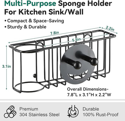 3-IN-1 Multiuse Sponge Holder for Kitchen Sink, Sponge Caddy for Scrub
