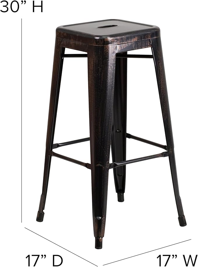 Flash Furniture Lily 4 Pack Commercial Grade 30" High Backless Black-Antique