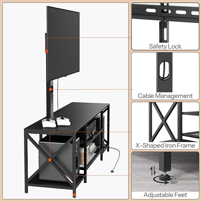 HOOBRO TV Stand with Mount and Power Outlet, LED Entertainment Center with