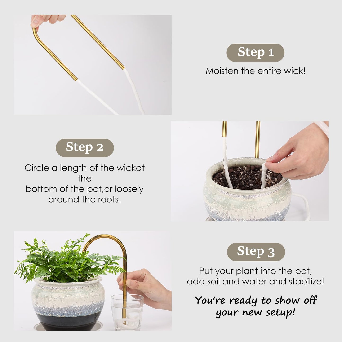 Jinnee Yard，The Intelligent Plant Self-Watering Devices Made of Brass and Cotton，Indoor Plant Watering Devices，Vacation Plant Waterer (Matte Finish)