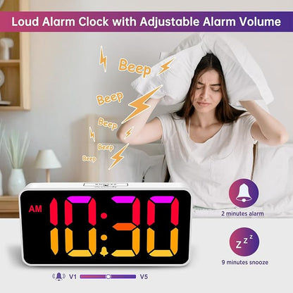 DreamSky Large Digital Alarm Clock Big Number for Seniors/Visually Impaired | RGB 9 Inches Desk Clock for Bedroom, Dimmable Jumbo Display, USB Ports, Loud Alarm for Heavy Sleepers, Adjustable Volume