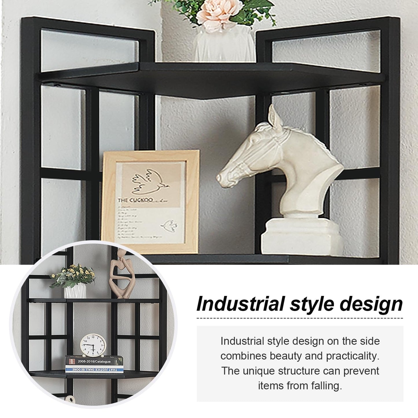 HOMISSUE Corner Shelf, 6 Tier Tall Narrow Bookshelf 76.9", Industrial Corner Bookcase with Storage for Home Office Living Room and Bedroom, Black