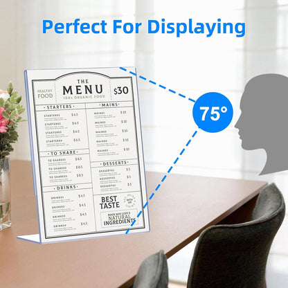 6 Pack Acrylic Sign Holder 8.5 x 11, Clear Plastic Display Stands for Tabletop, L-Shape Acrylic Stands for Flyers, Documents, Office, Restaurants, Vertical Sign Holder 8.5x11 for Desktop