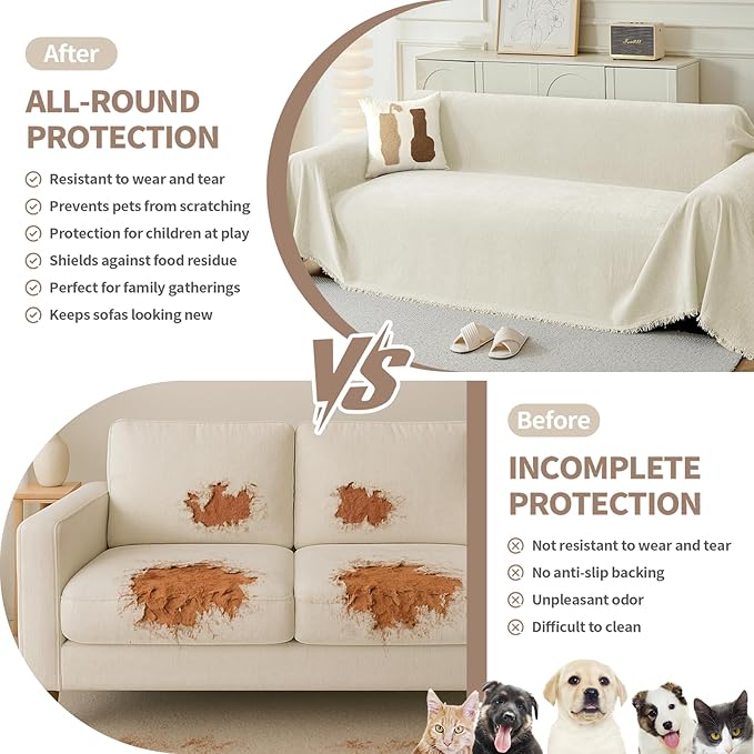 Couch Cover for Dogs, Boho Sofa Covers for 3 Cushion Couch, Chenille Sofa
