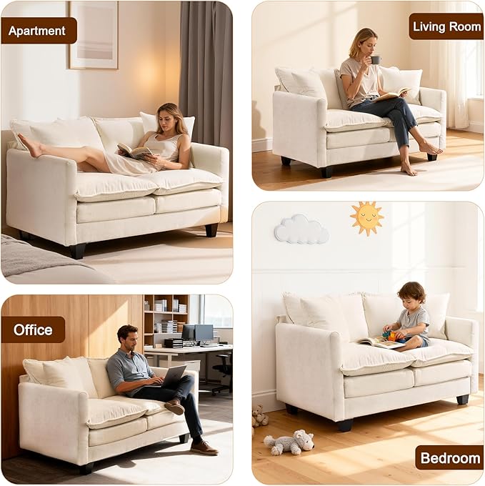 Loveseat Sofa Cloud Sofa Couch 50'', Modern Loveseats 2 Seat Couch 27" Deep Seat