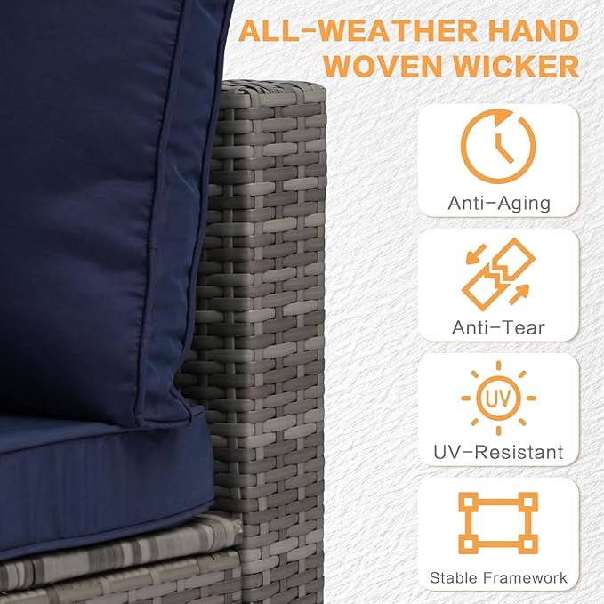 MOCHITO 5 Pieces Outdoor Patio Furniture Sets, All-Weather Sectional Sofa Grey