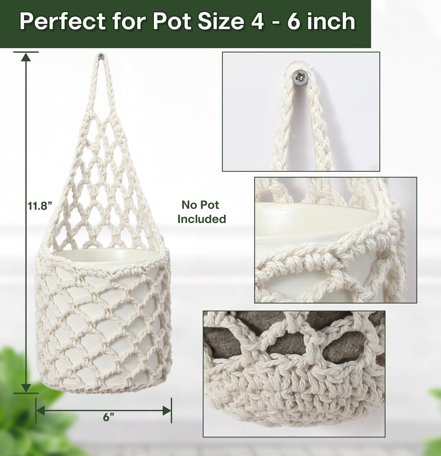 Shineloha 4 Packs Hanging Planters for Indoor Plants, Wall Plant Holder | Plant Hanger Indoor, Wall Planters for Indoor Plants, Hanging Plant (4PK, 2 Large + 2 Small)