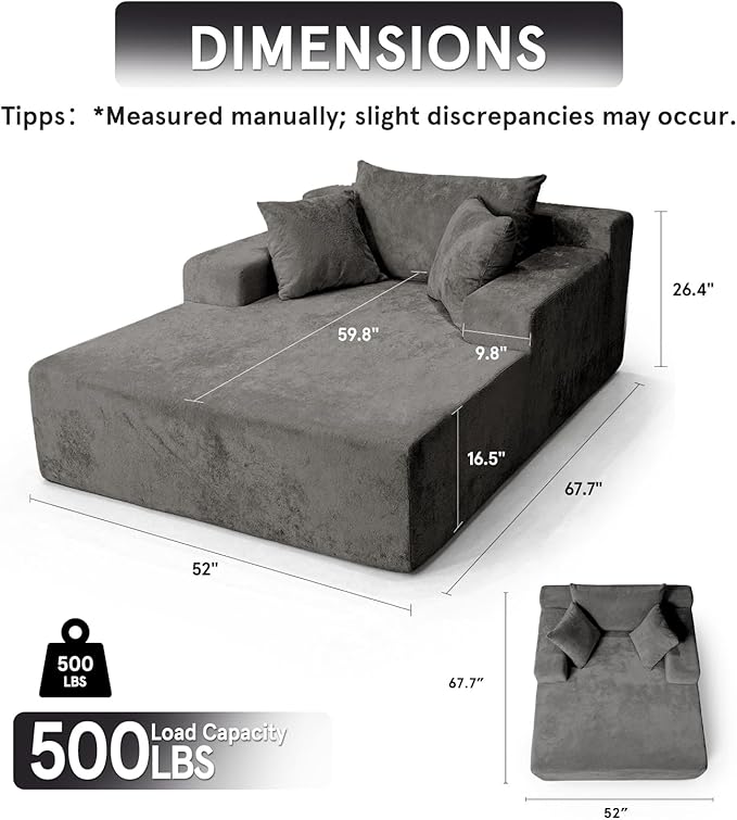Sytopia Chaise Lounge with Armrests, Oversized Sofa Bed with 3 Pillows