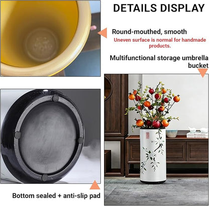 Ceramic Umbrella Stand Umbrella Holder for Entryway Hand-Made Umbrella Stand Barrels Umbrella Holder Cane Floor Standing Vase Ceramic Storage Bucket for Home Office Entrance Indoor.(Silver216)