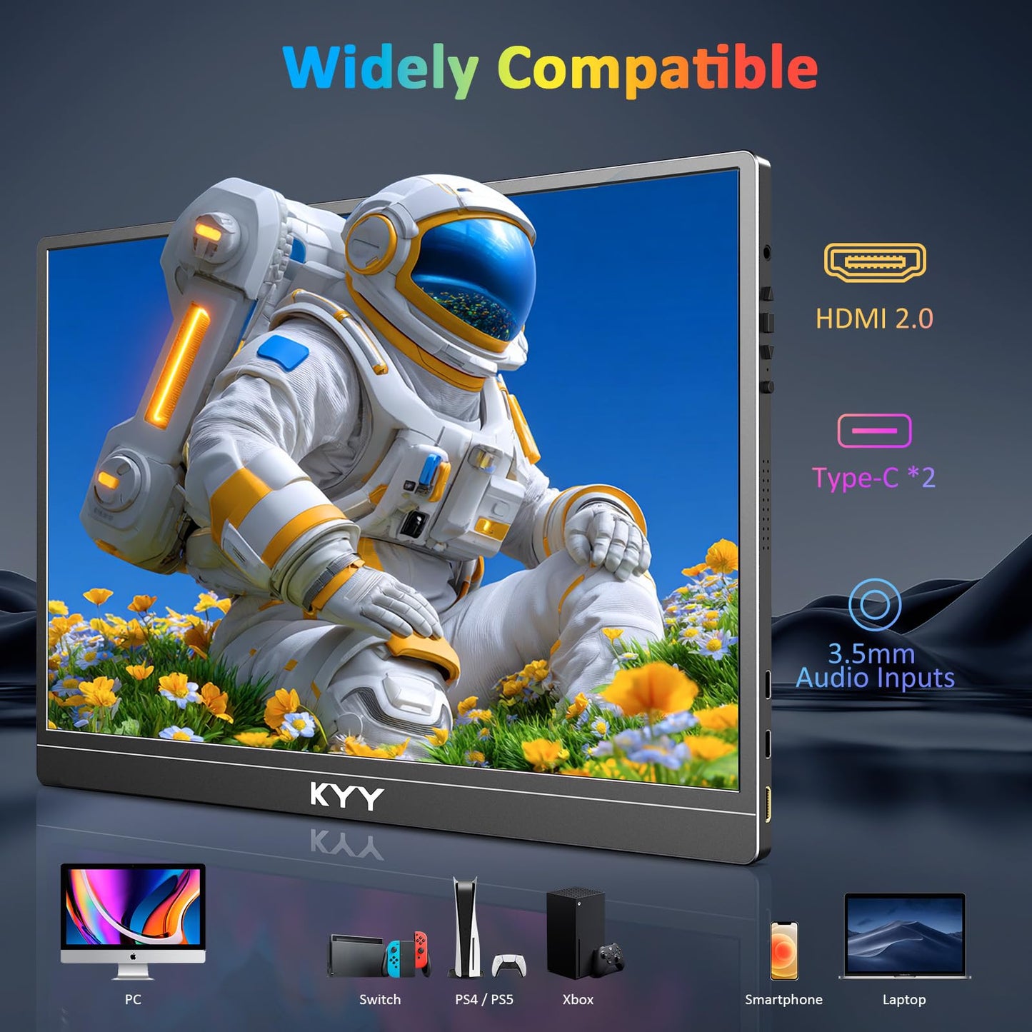 KYY 4K Portable Monitor for Laptop, 15.6'' Computer Screen Extender UHD 3840x2160,100% sRGB, 400 Nits, IPS Travel Monitor w/Speakers & Smart Cover for Laptop Xbox PS5 Switch PC Phone, VESA Compatible