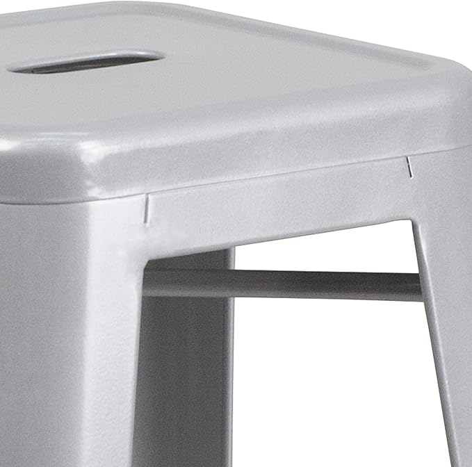 Flash Furniture Commercial Grade 30" High Backless Silver Metal Indoor-Outdoor
