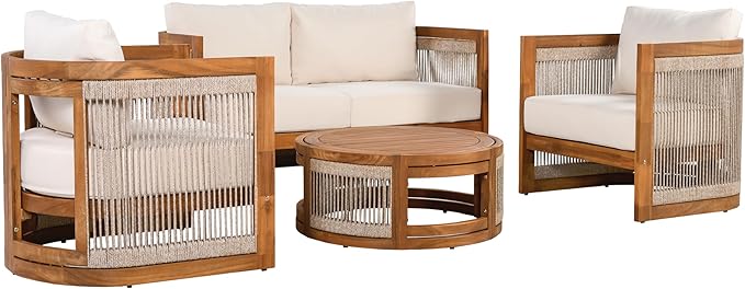 Christopher Knight Home Nesbit 4 Pieces Conversation Set, Acacia Wood Chat Set