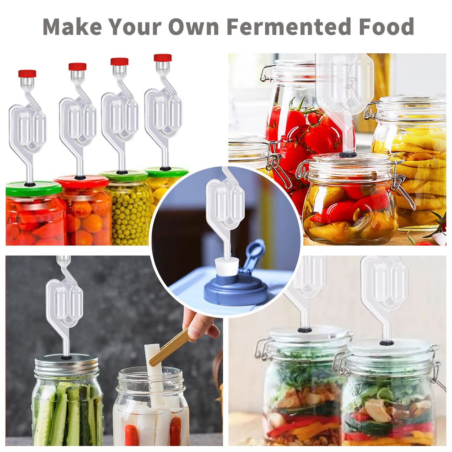 Zazolyne 5ct. S - Shape Airlock with # 6 Stopper 5pcs & Grommets 10pcs,Bubble Fermentation Airlock for Brewing Wine Making Sauerkraut Kimchi (Improved Version)