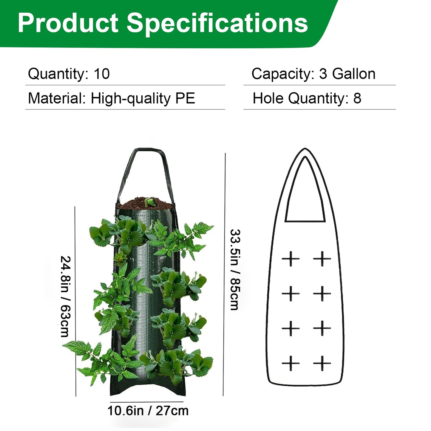 Upside Down Strawberries Grow Bags,10 Pack Garden Hanging Strawberry Grow Bag, Hanging Strawberry Planter with Planting Pockets, Hanging Planter for Strawberries,Tomatoes, Chili, Herbs, Vegetables