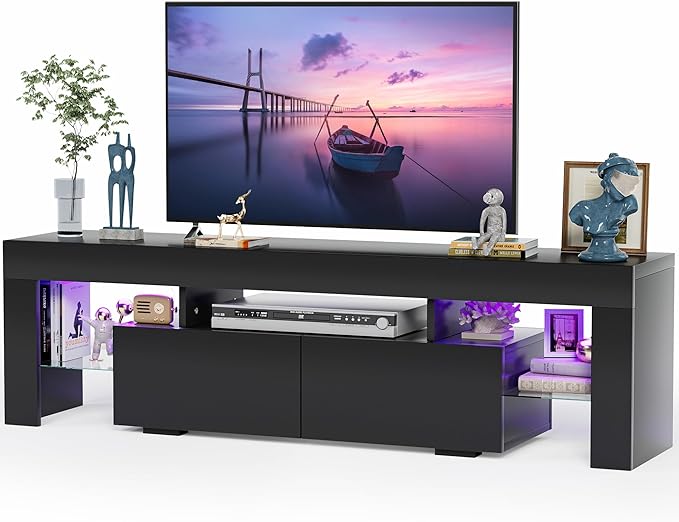JUMMICO TV Stand, Modern Lighting TV Cabinet Entertainment Center Media and