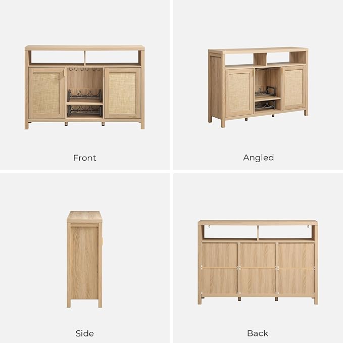 SICOTAS Rattan Coffee Bar Cabinet, Farmhouse Liquor Cabinet