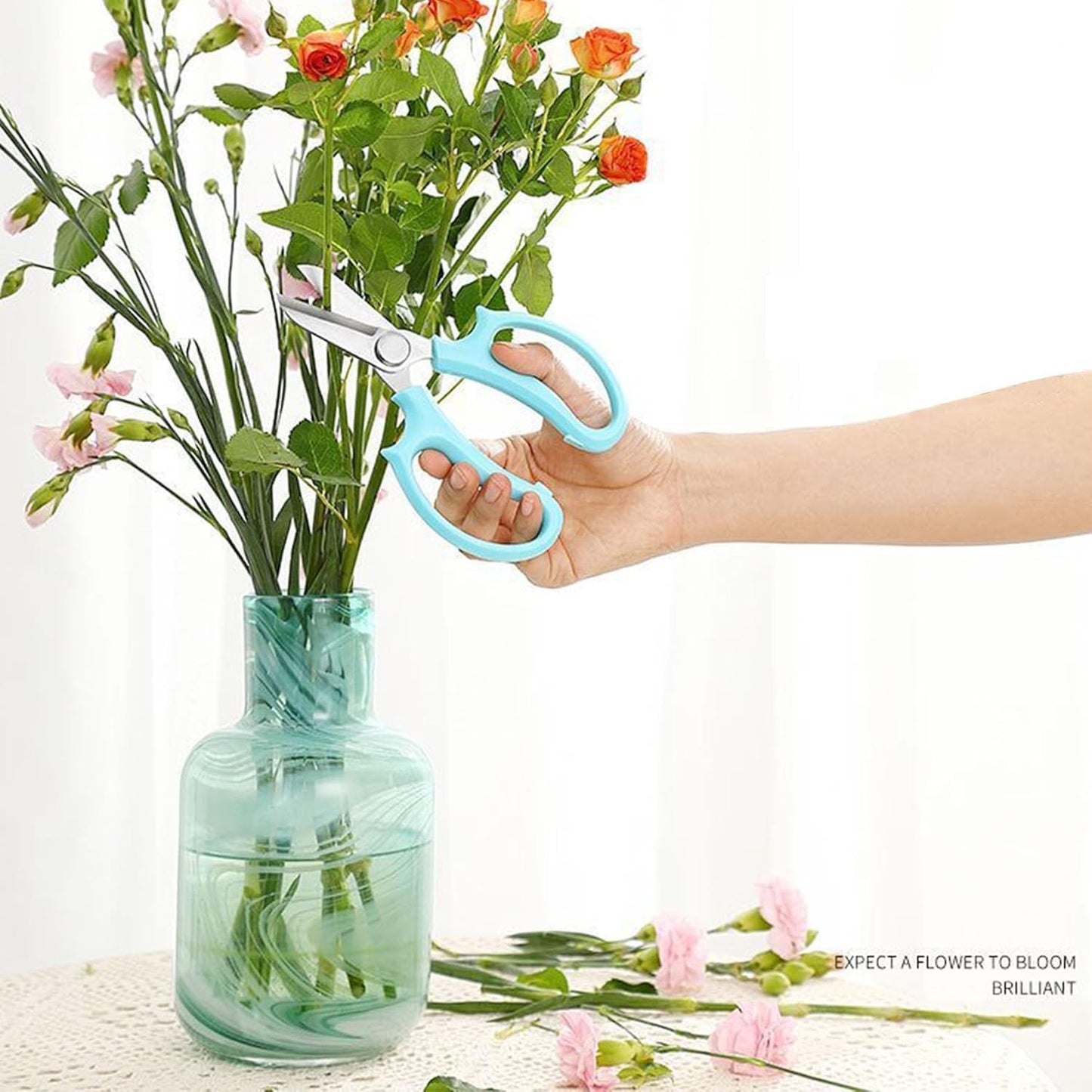 Floral Tool Kit, Rose Thorn Stripper Tool Garden Pruning Shears Scissors Kit, Glove for Floral Making Supplies,Use for Florist Supplies (Blue)