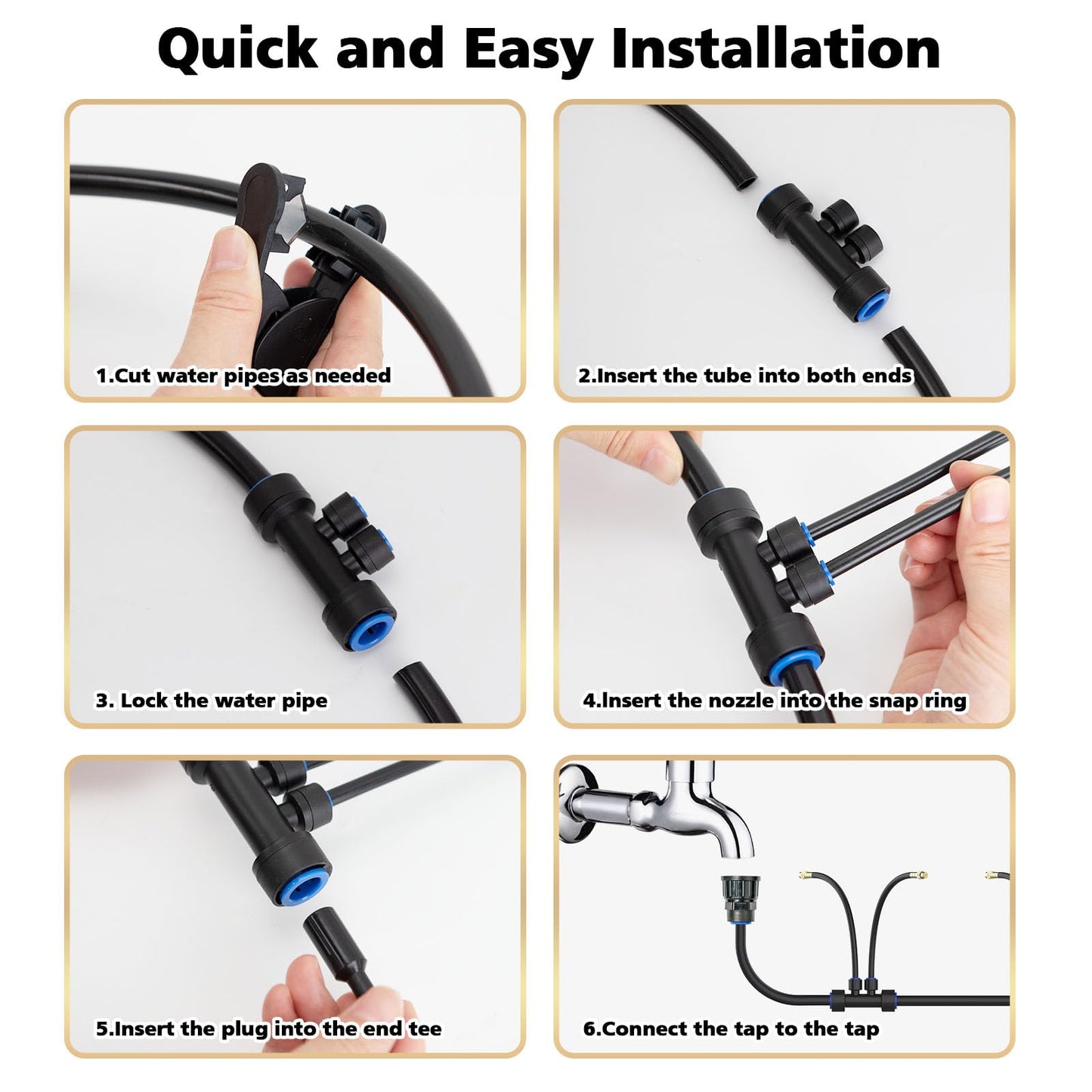Drip Irrigation System 2 Ports - 360°Adjustable Garden Watering System 66FT with 40 Nozzles, Drip Irrigation Kit for Garden, Yard, Lawn, Greenhouse, Plants, 2/5 inch Hose