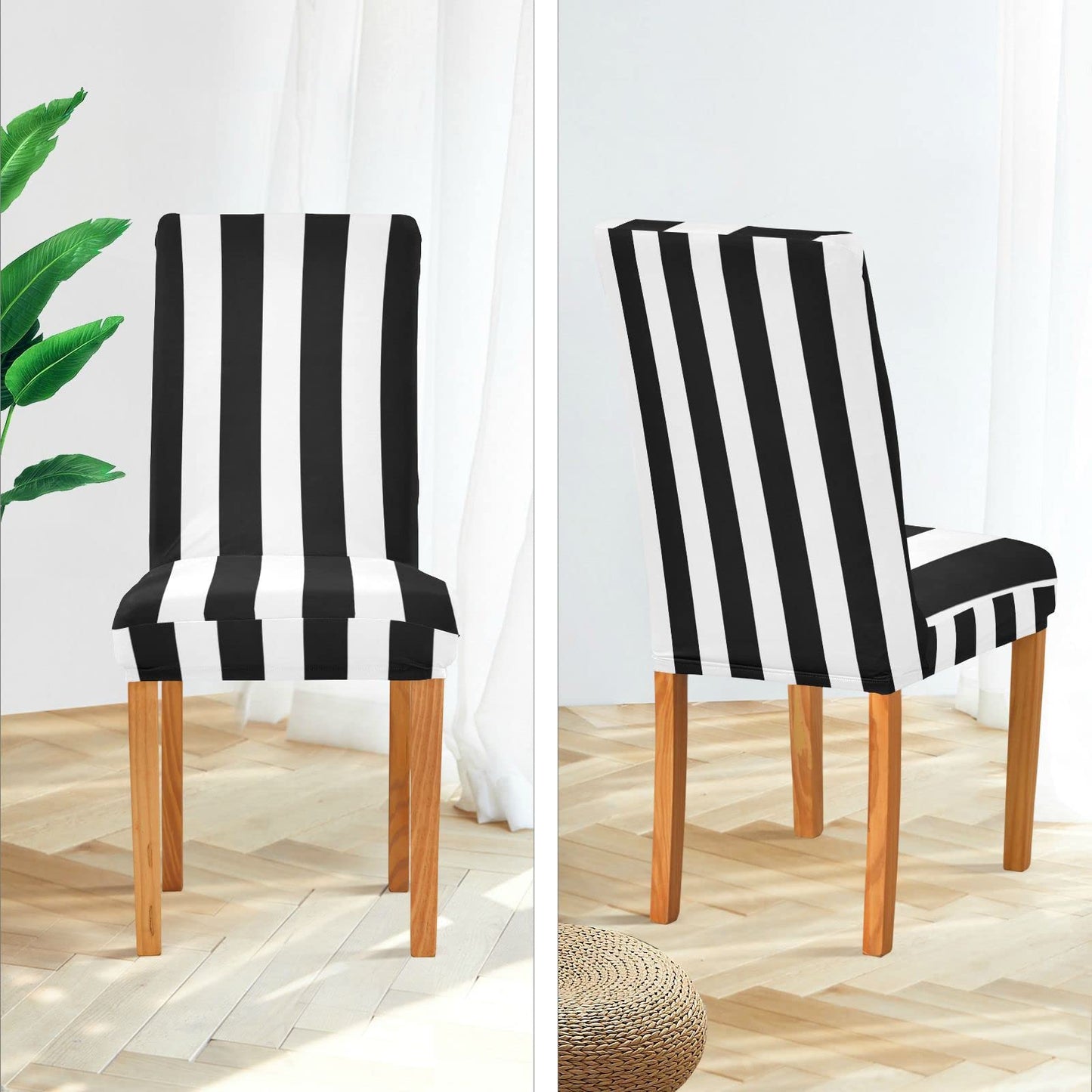 Kigai Black and White Stripes Dining Room Chair Covers Set of 2,Stretchable Removable Washable Spandex Kitchen Chair Protector Slipcovers for Restaurant,Hotel,Ceremony,Christmas Decoration