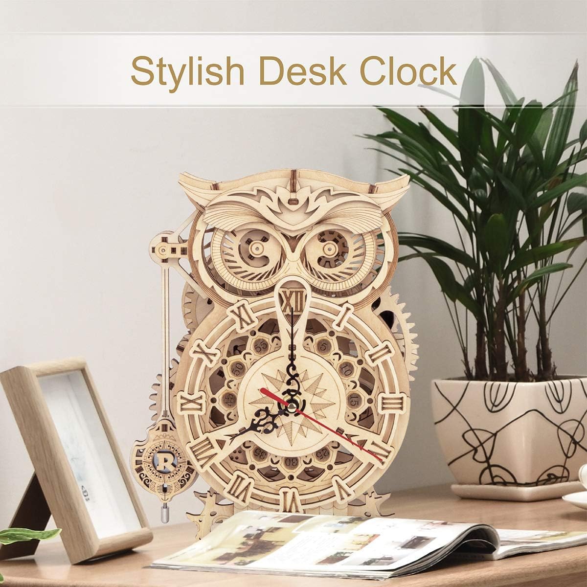 ROKR 3D Wooden Puzzles for Adults Owl Clock - Mechanical Model Building Kit DIY Hobbies for Men Women 161PCS Clock Puzzle Creative Craft Gift Home Decor for Family