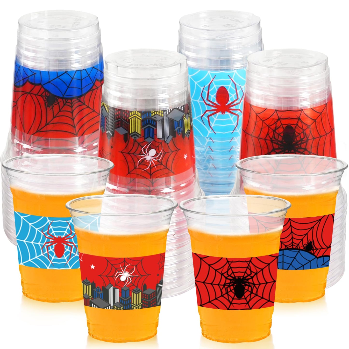 CUPLOOV 50Pcs Spider Web Birthday Party Decorations Cups, 12 OZ Disposable Plastic Drinking Cups Hot Cold Drink Wine Coffee for Home Sports Birthday Christmas Themed Holiday Party Supplies Favors