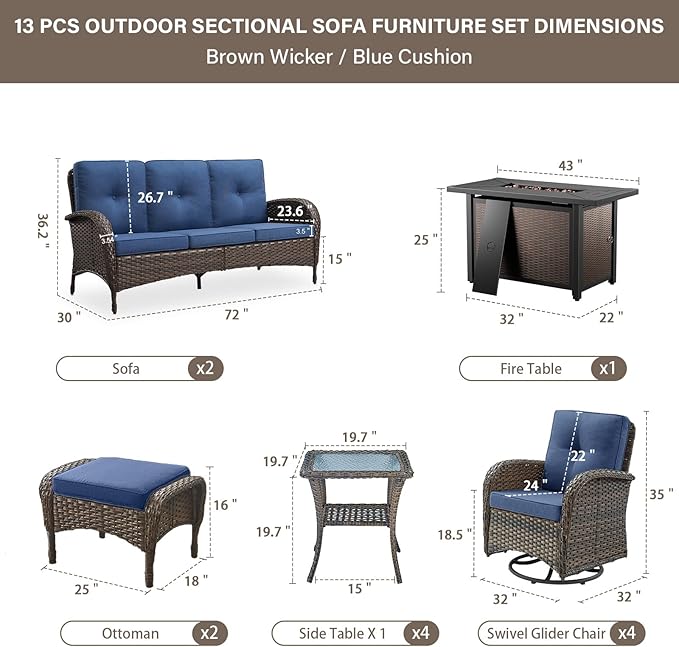 Belord Grand 13 Pieces Outdoor Patio Furniture Set
