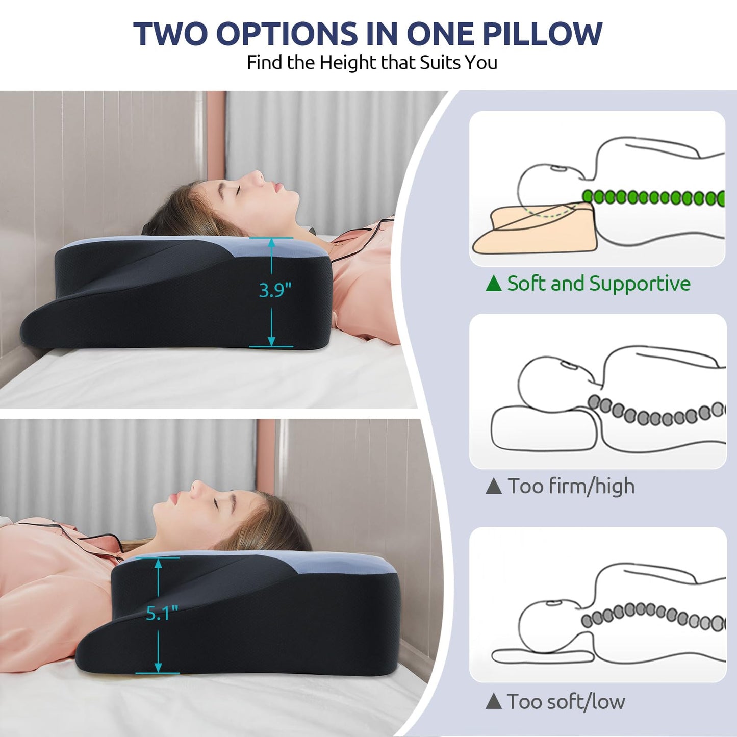 DONAMA Cervical Neck Pillow for Pain Relief,Odorless Contour Memory Foam Pillows with Cooling Pillowcase Cozy Sleeping, Orthopedic Ergonomic Bed Pillows for Side Back Stomach Sleepers
