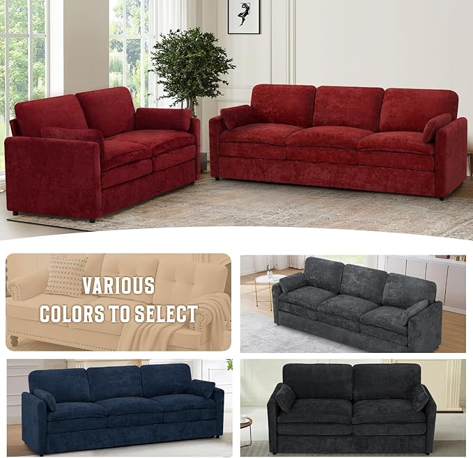 2 Pieces Chenille Sofa Set