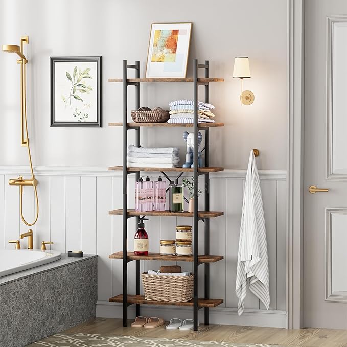 6 Tiers Bookshelf Organizer Industrial Shelf, Modern Open Display Storage