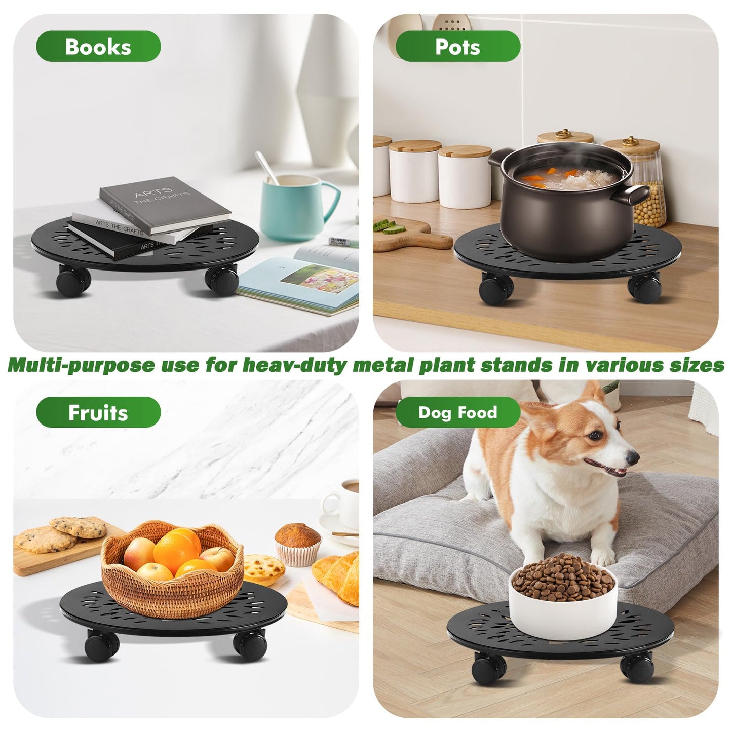 DEELF OUTLET 3 Packs Metal Plant Caddy with Wheels 13" Large Rolling Plant Stands Wheeled Plant Dolly Heavy-Duty Flower Pot Roller Base Movers, Black