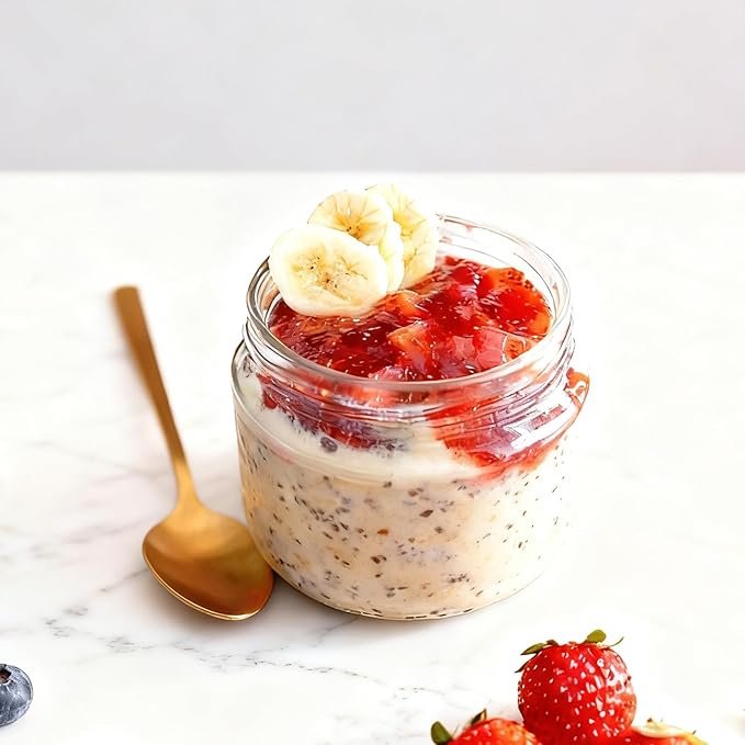 Overnight Oats Containers with Lids, 10oz Wide Mouth Mason Jars with Lids, 9 Pack Glass Jars with Airtight lid for Chia Pudding Yogurt Salad, Meal Prer Oatmeal Jars, Yellow