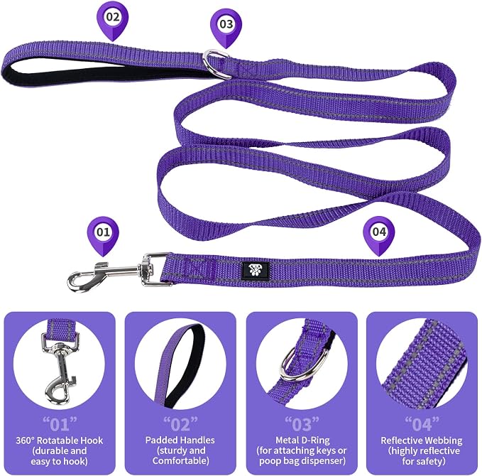 NESTROAD Dog Collar and Leash Set,Reflective Dog Collars with Quick Release Buckle,Adjustable Nylon Pet Collar for Small Medium Large Dogs(Large,Purple)