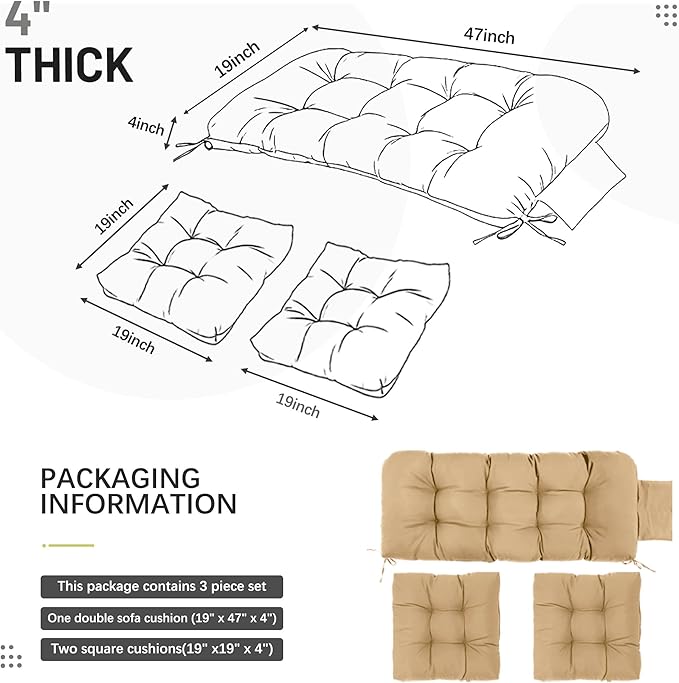 3 Pcs Wicker Chair Cushions Patio Loveseat Chaise Cushion Set