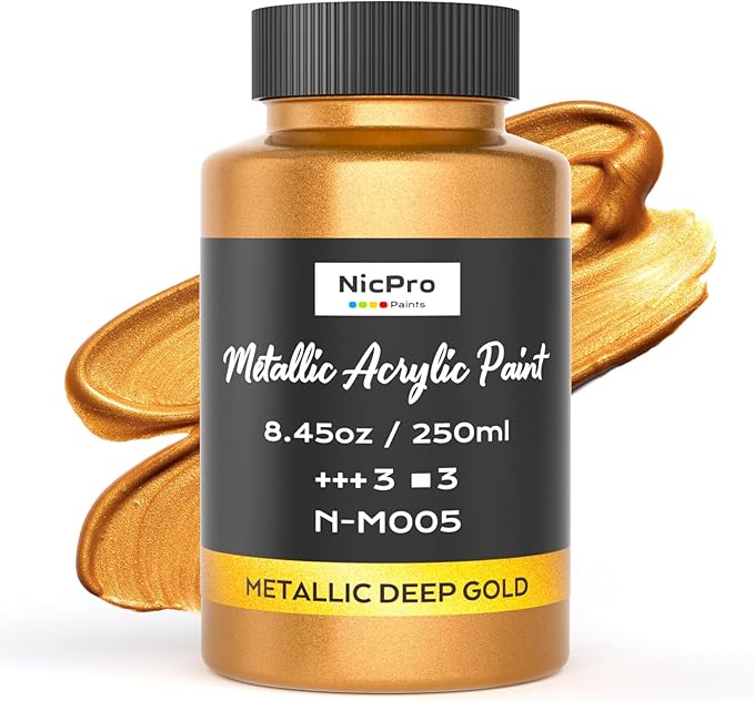 Nicpro Metallic Deep Gold Acrylic Paint, 8.45oz/250ml Large Deep Gold Leaf Paint