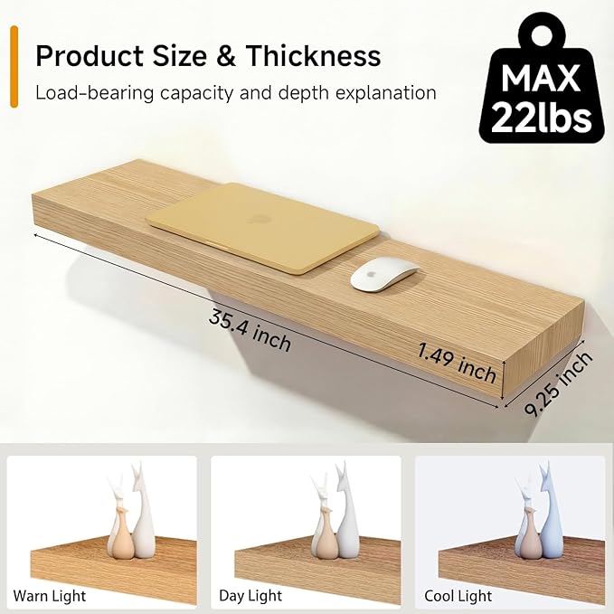 Oak Floating Shelves Set of 2，35.43in Wall Mounted Display Ledge Shelves