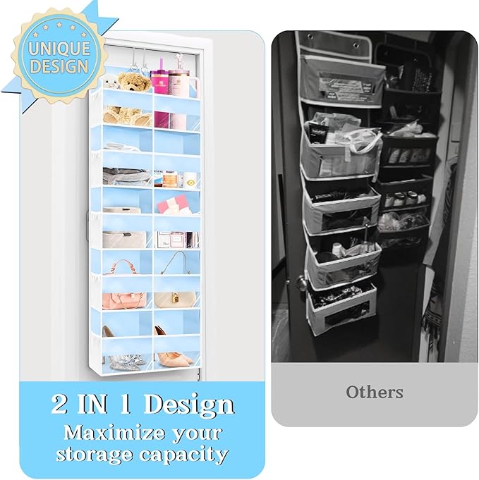 Blue Over the Door Organizer 5 Tiers, Extra Large Behind Door Storage of 10
